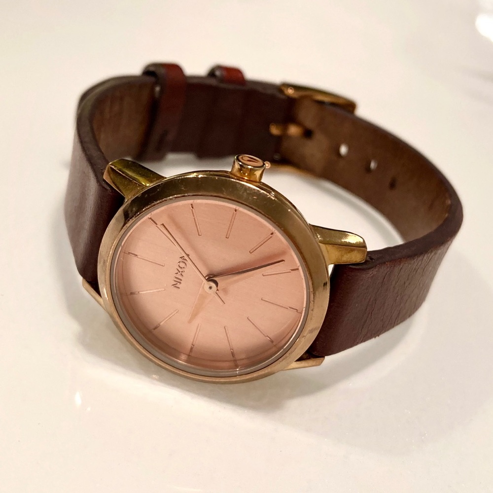 Nixon Kenzi 26mm Rose Gold Brown Leather Watch